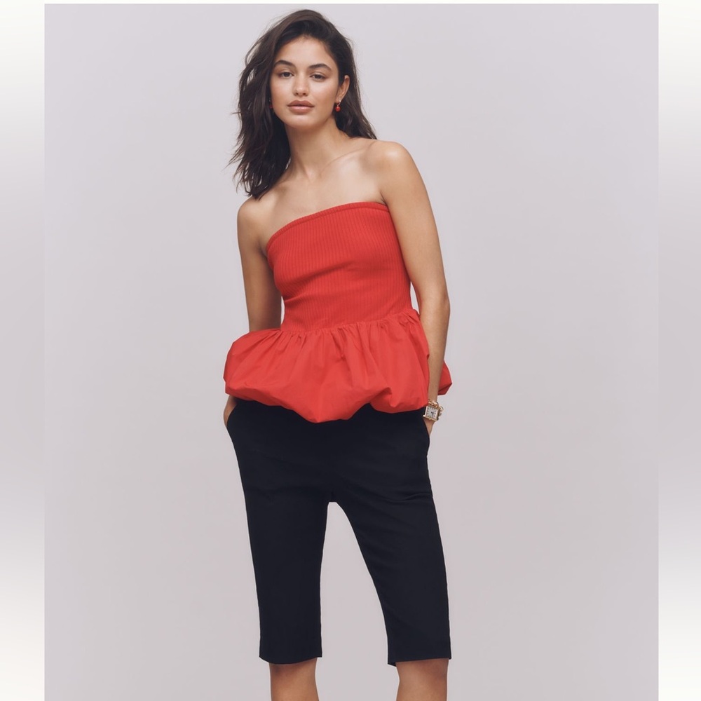 Maeve Red Strapless Bubble Hem Peplum Top Size‎ Scandi Girl Size Large NWT - Picture 4 of 8